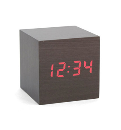 Kikkerland Clap-on cube alarm clock Dark wood